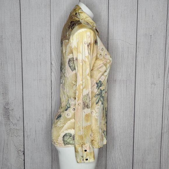 Vintage Rockies Floral/Leaf Print Dagger Collar Pearl Snap Shirt - Picture 3 of 8